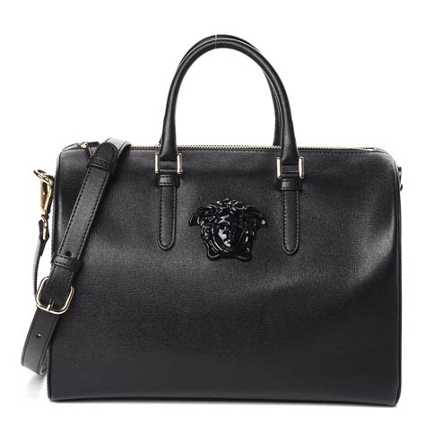 VERSACE Saffiano Calfskin Palazzo Duffle Bag Black